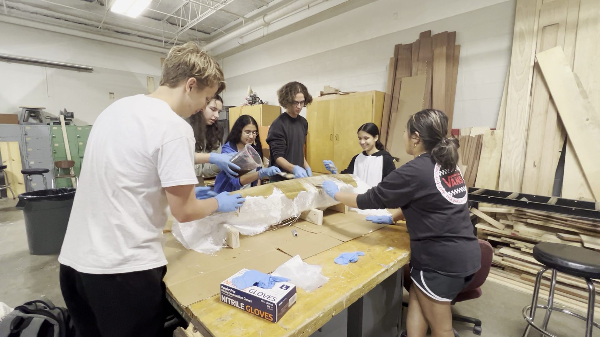 Engineering team working on the boat